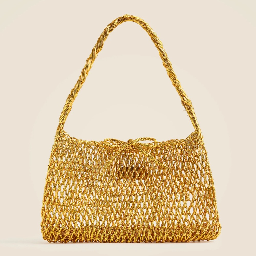 NMT J Crew Small Cadiz handknotted shoulder bag in metallic gold